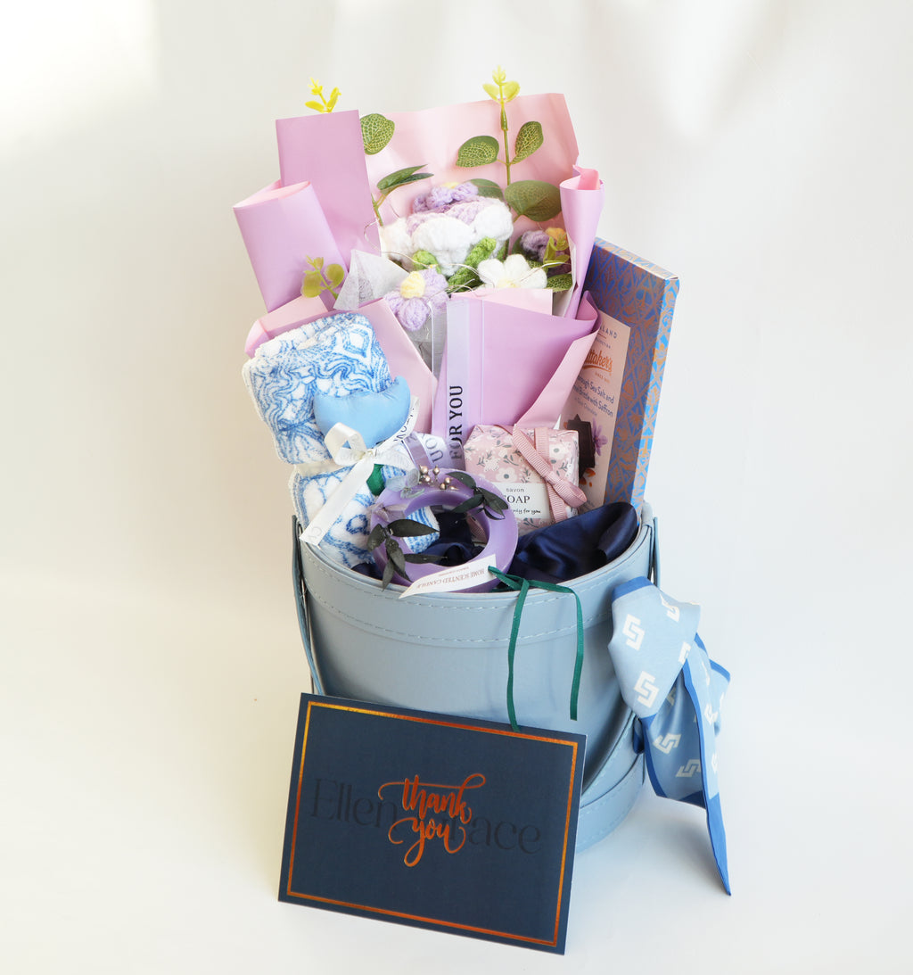 Bundle of joy in leather blue basket