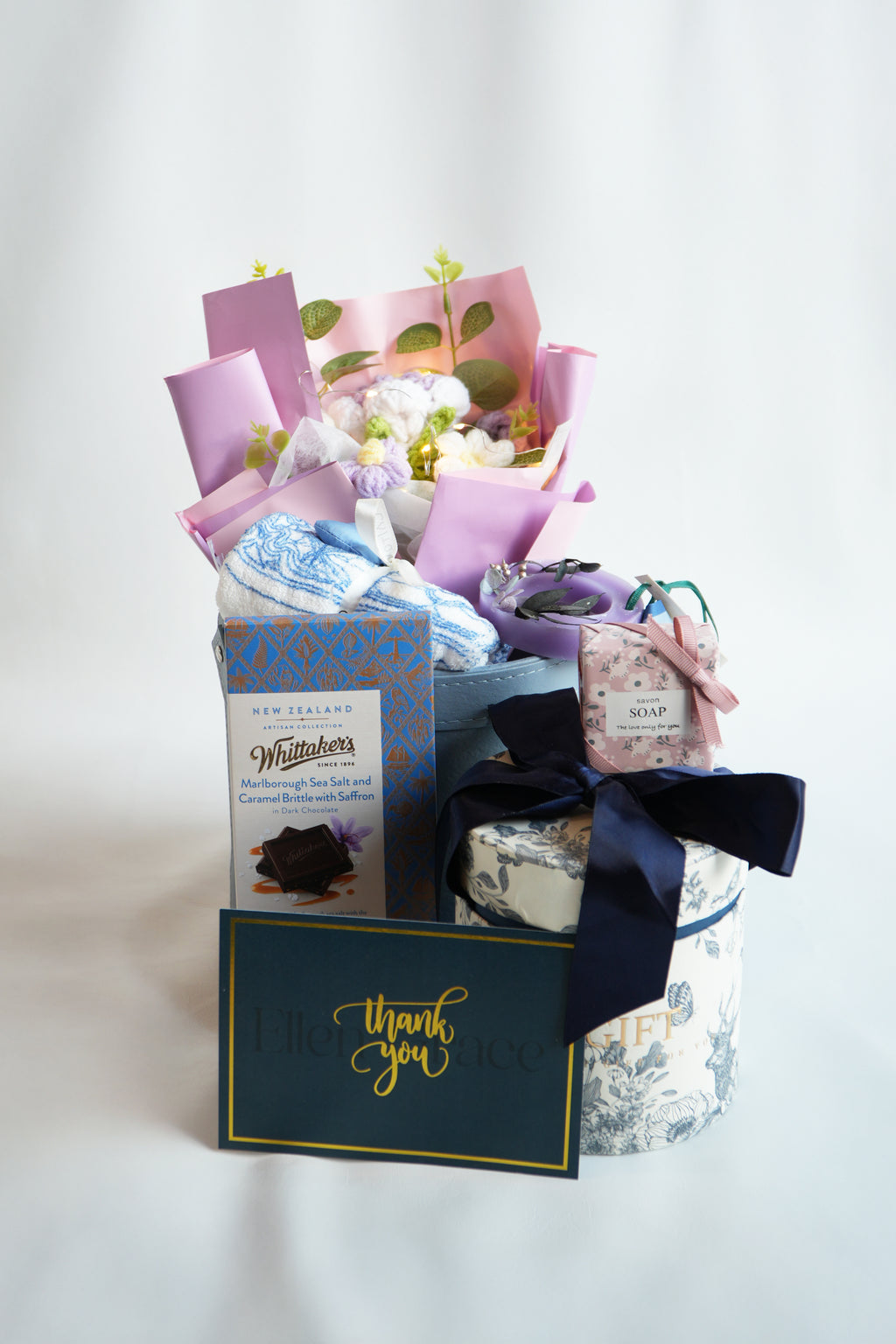 Bundle of joy in leather blue basket