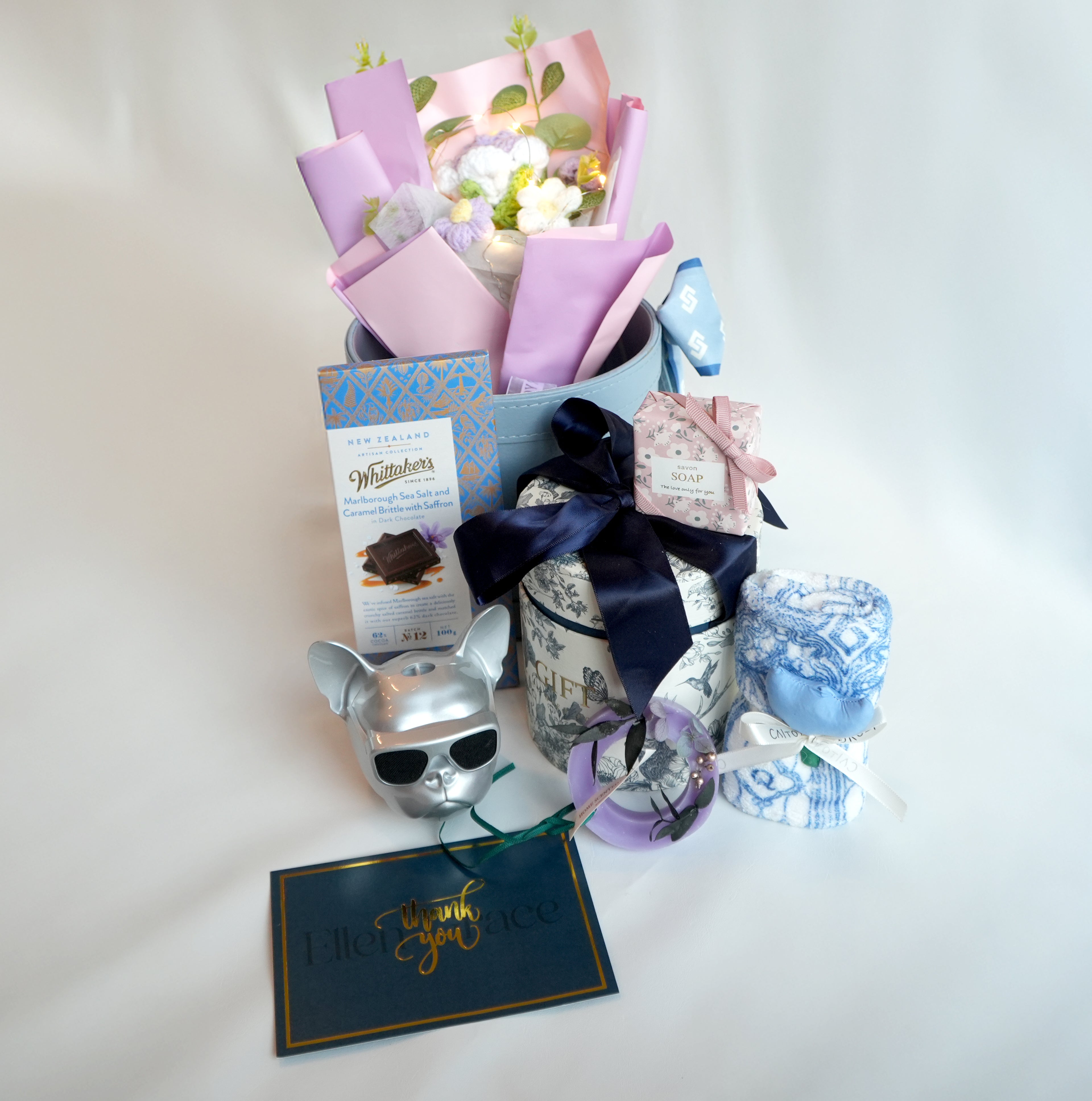 Bundle of joy in leather blue basket